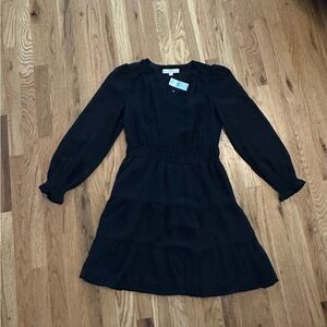 NWT ANN TAYLOR LOFT PETITE Black Swiss Clip Dot Tiered Dress Size 4P